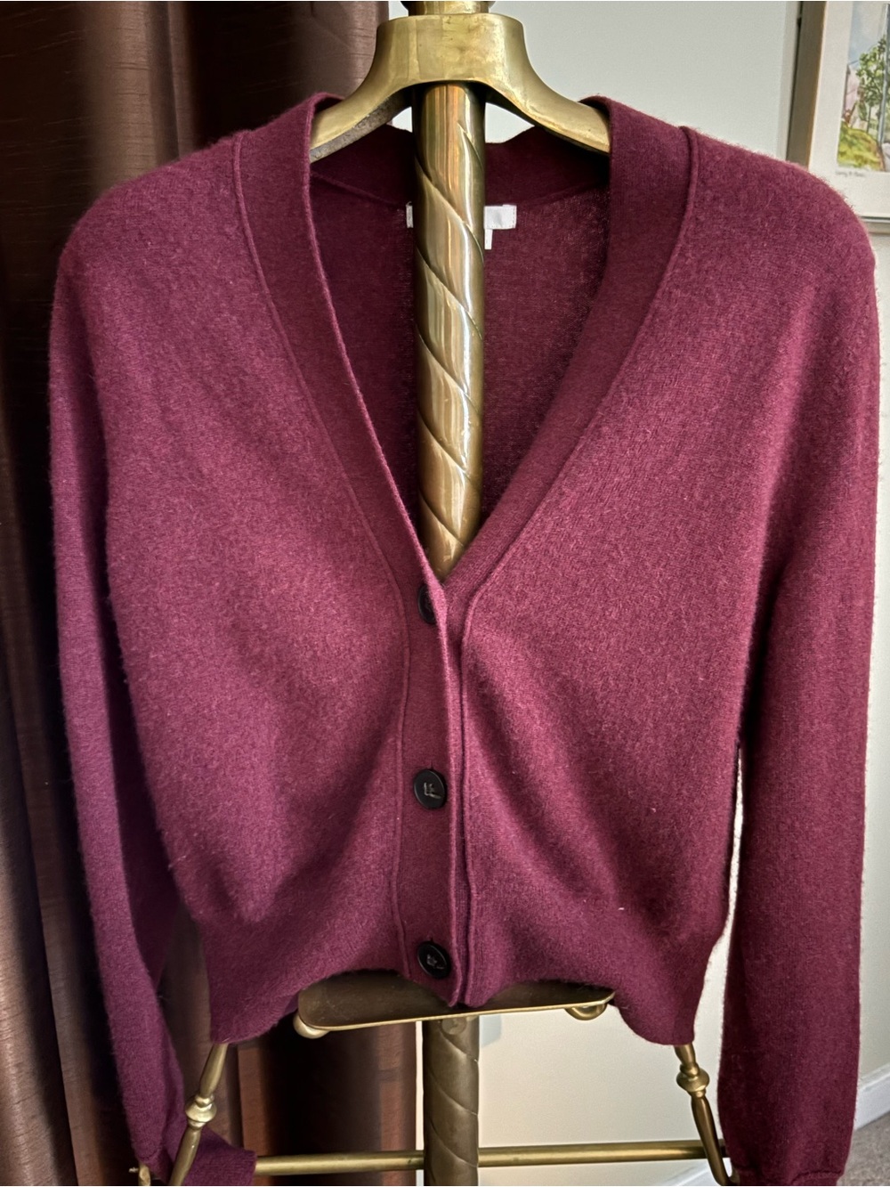 Boden Burgundy V-Neck Button-Front Cashmere Sweater Cardigan